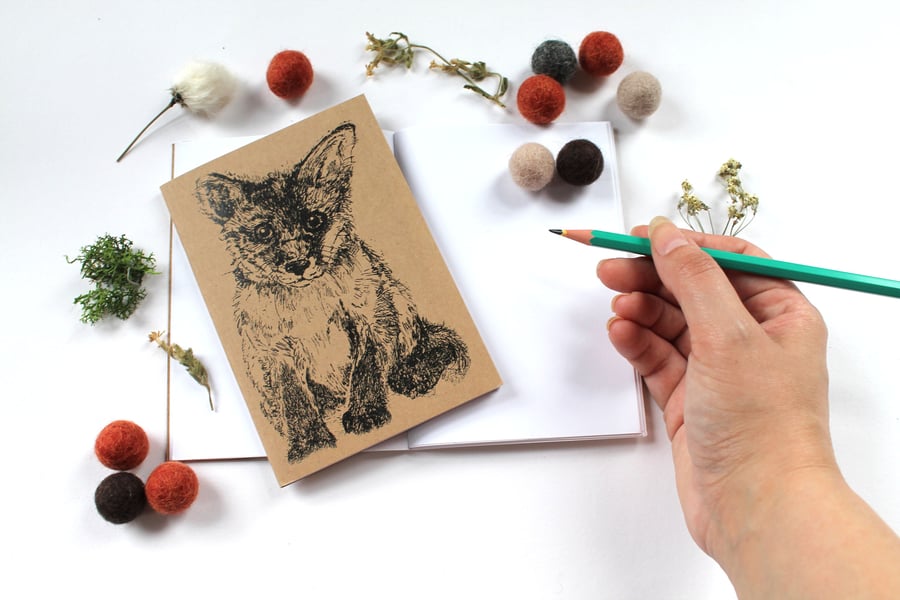 A6 Fox Notebook With Kraft Cover Plain Pages Blank Notebook