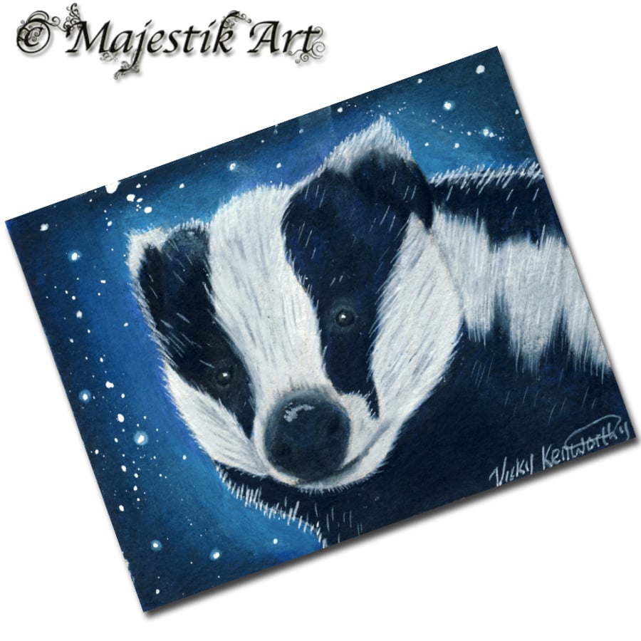 Archival ACEO Badger Print 'Bold' By V Kenworthy
