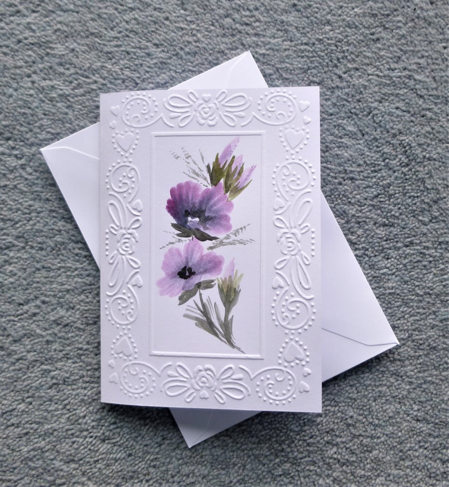 hand painted floral greetings card ( ref F 288 )