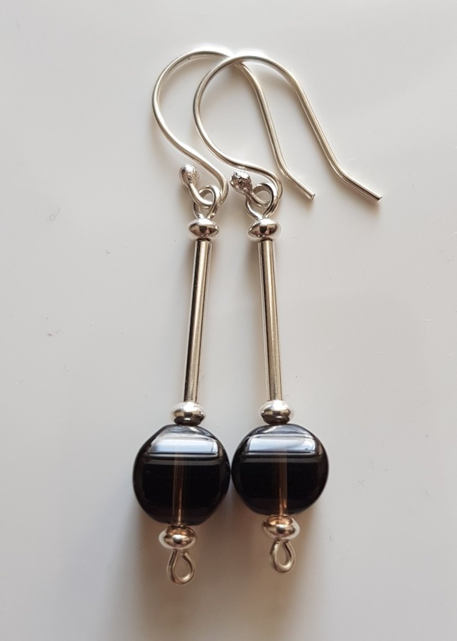 Sterling Silver and Smoky Quartz lantern crystal earrings - made to order