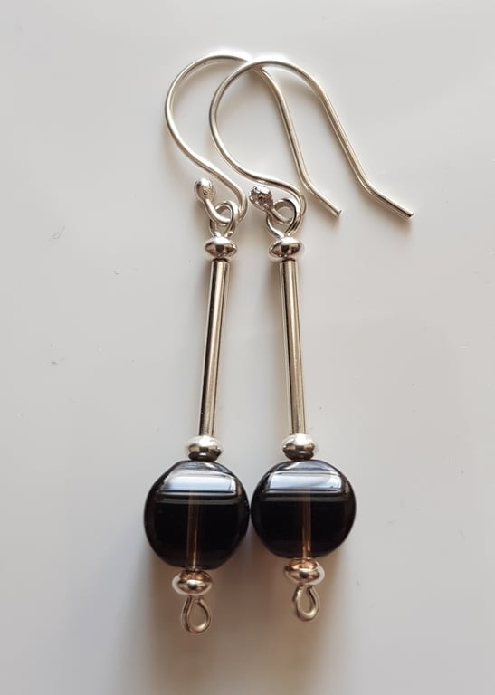 Sterling Silver and Smoky Quartz lantern crystal earrings - made to order