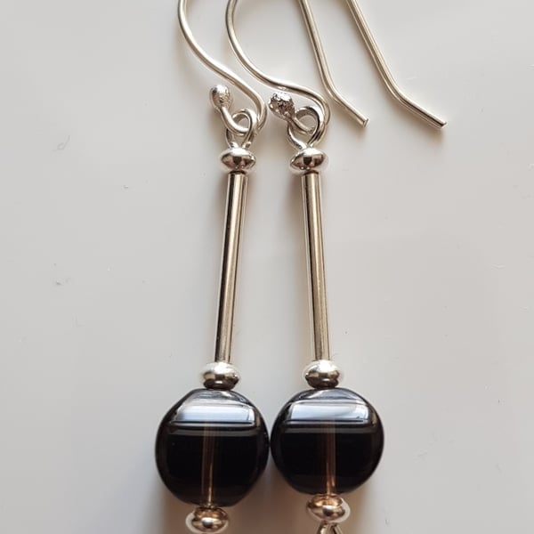 Sterling Silver and Smoky Quartz lantern crystal earrings - made to order