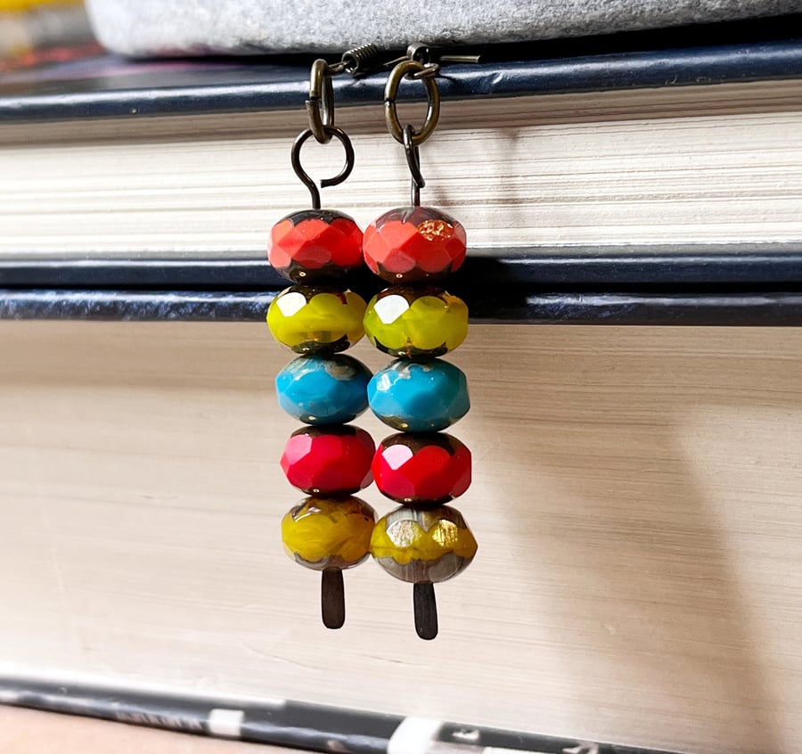 Colourful boho Czech glass bead earrings 