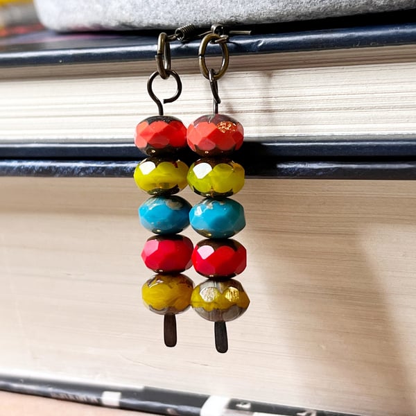 Colourful boho Czech glass bead earrings 