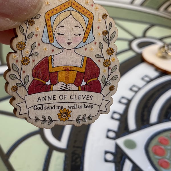 Anne of Cleves Wooden Pin Badge - Tudor Queen Pin - Six Wives of Henry VIII Gift