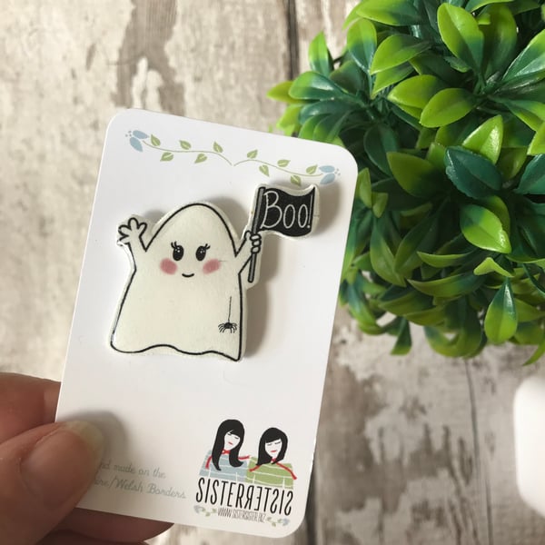 Cute Boo! Ghost Pin - hand made Pin, Badge, Brooch