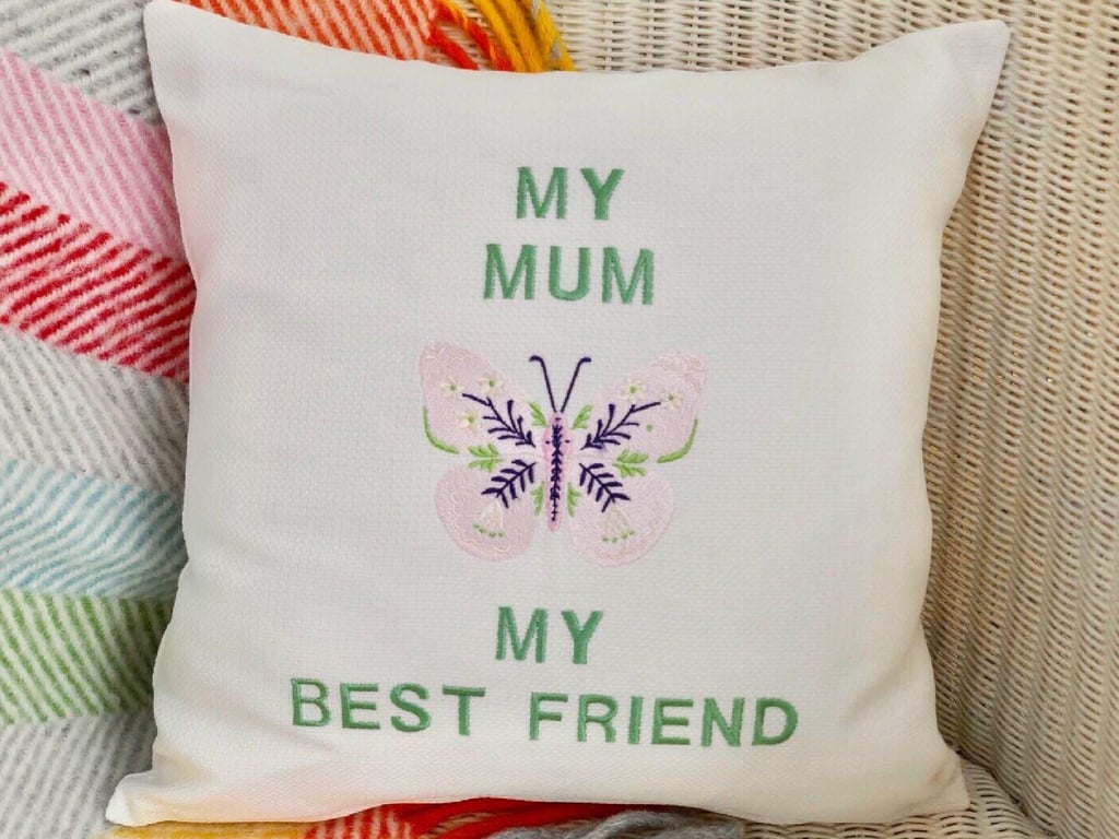 Mum & Butterfly: Embroidered Cushion 33cm (13")