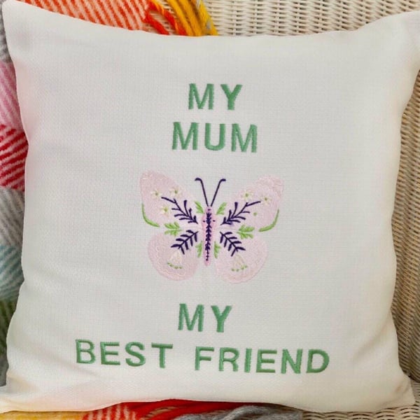 Mum & Butterfly: Embroidered Cushion 33cm (13")