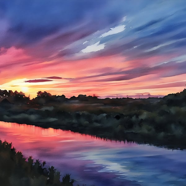 A5 Blank Greeting Card Sunset on The Fens Norfolk 