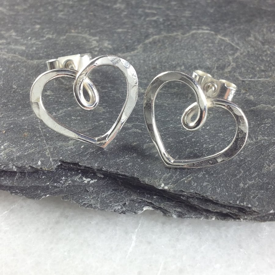 Silver heart stud earrings , infinity hearts