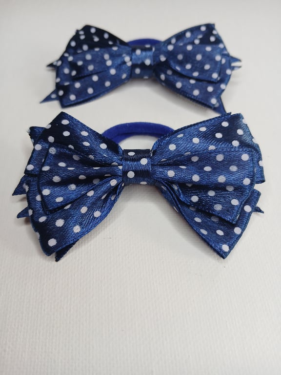 Pair of Satin Bow Hair Bands – Dark Blue with White Polka Dots, Stylish Idea