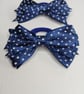 Pair of Satin Bow Hair Bands – Dark Blue with White Polka Dots, Stylish Idea - Image 2