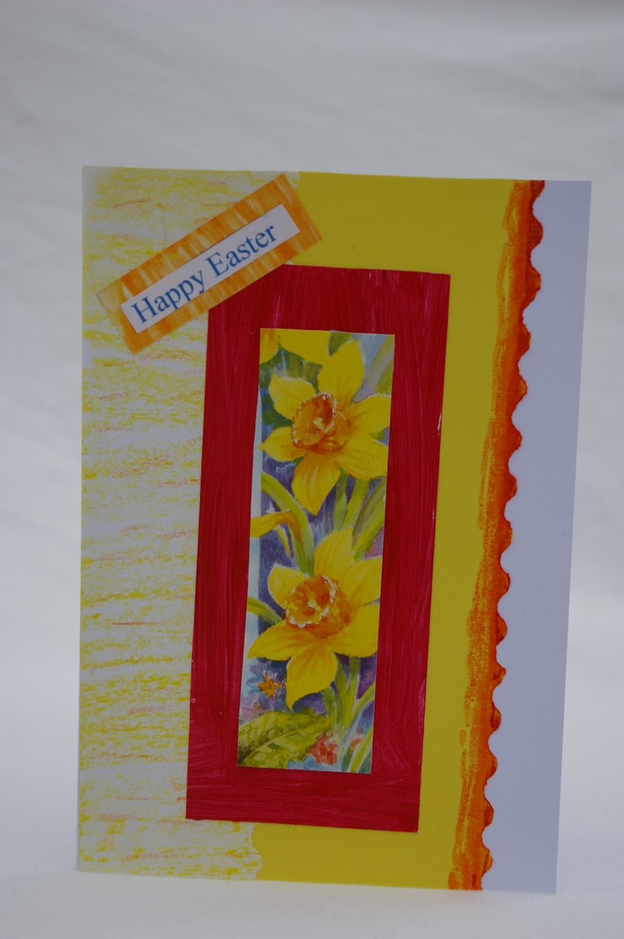 Easter Card with Daffodil Panel in Yellow, Orange and Red
