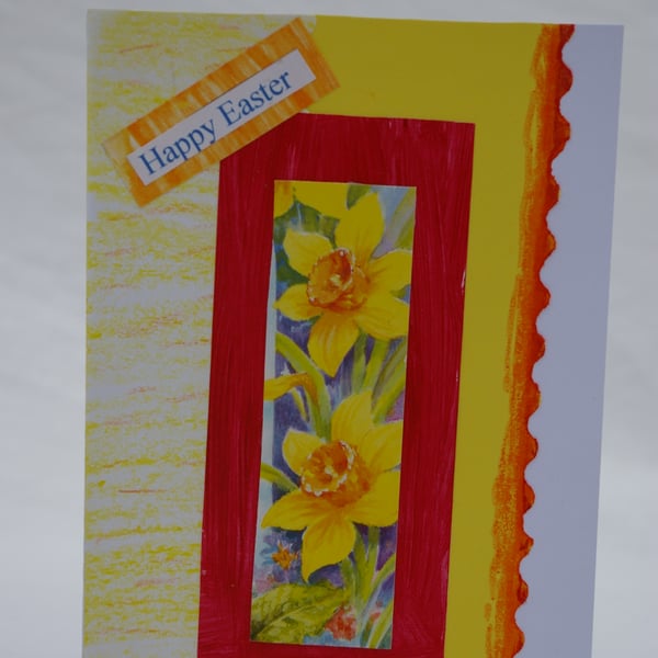 Easter Card with Daffodil Panel in Yellow, Orange and Red