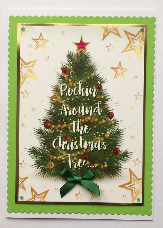 Handmade Christmas Card Vintage Rockin Around the Christmas Tree