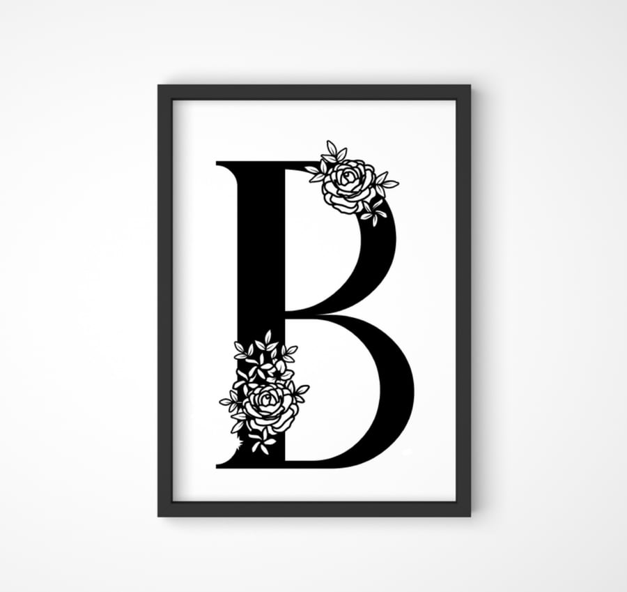 Initial Floral Letter Print: B