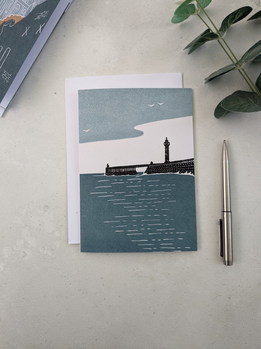 Whitby Pier Greetings Card, Yorkshire Coast Note Card