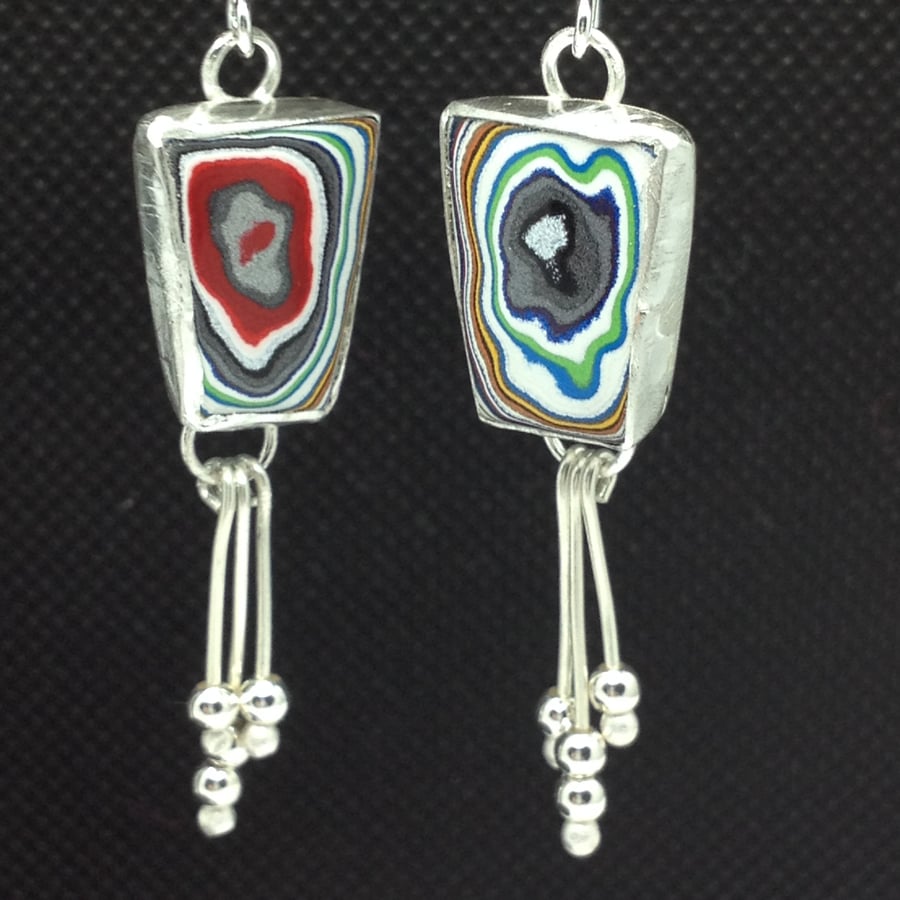 Fordite and silver earrings