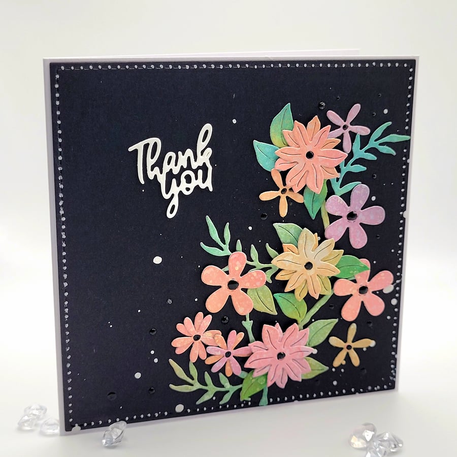 Floral thank you card, vintage retro inspired handmade 