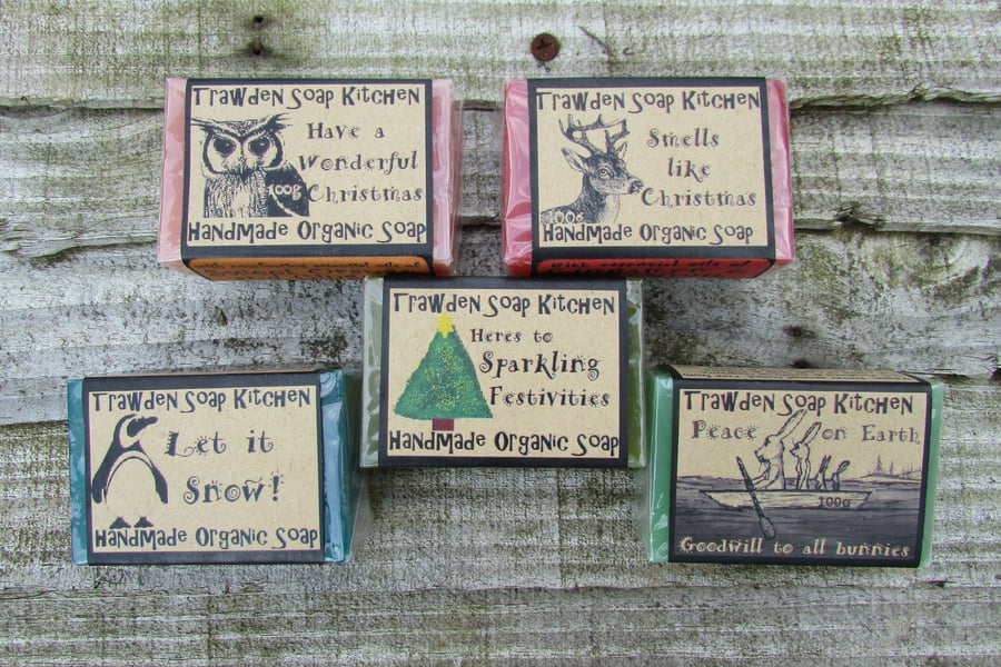 Set of Christmas Soaps, 80% Organic, Aromatherapy, favours, stocking fillers