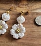 White Polymer Clay Flower Earrings, 316 Surgical Stainless Steel
