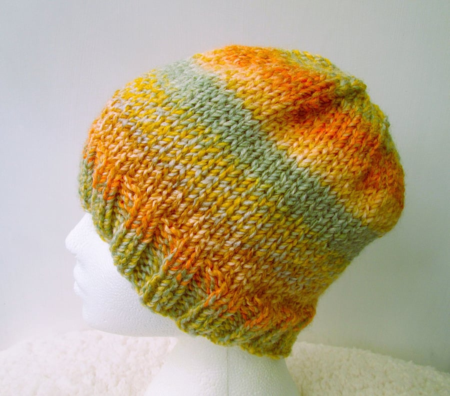 Ombre mustard yellow chunky beanie hat for an adult