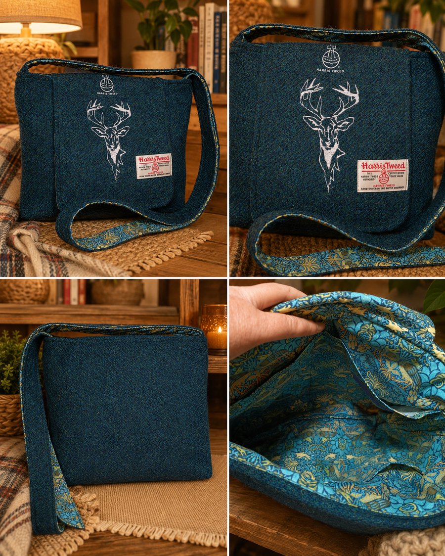 Harris Tweed Crossbody Bag with Stag 