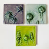 3 botanical square ceramic tiles