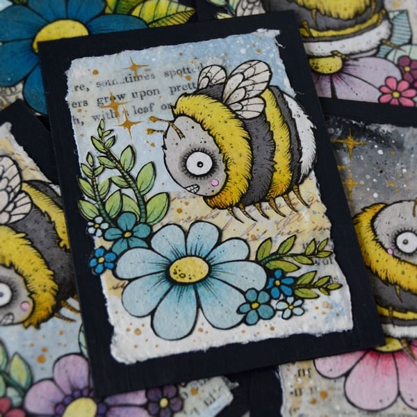summer bee - original collaged aceo