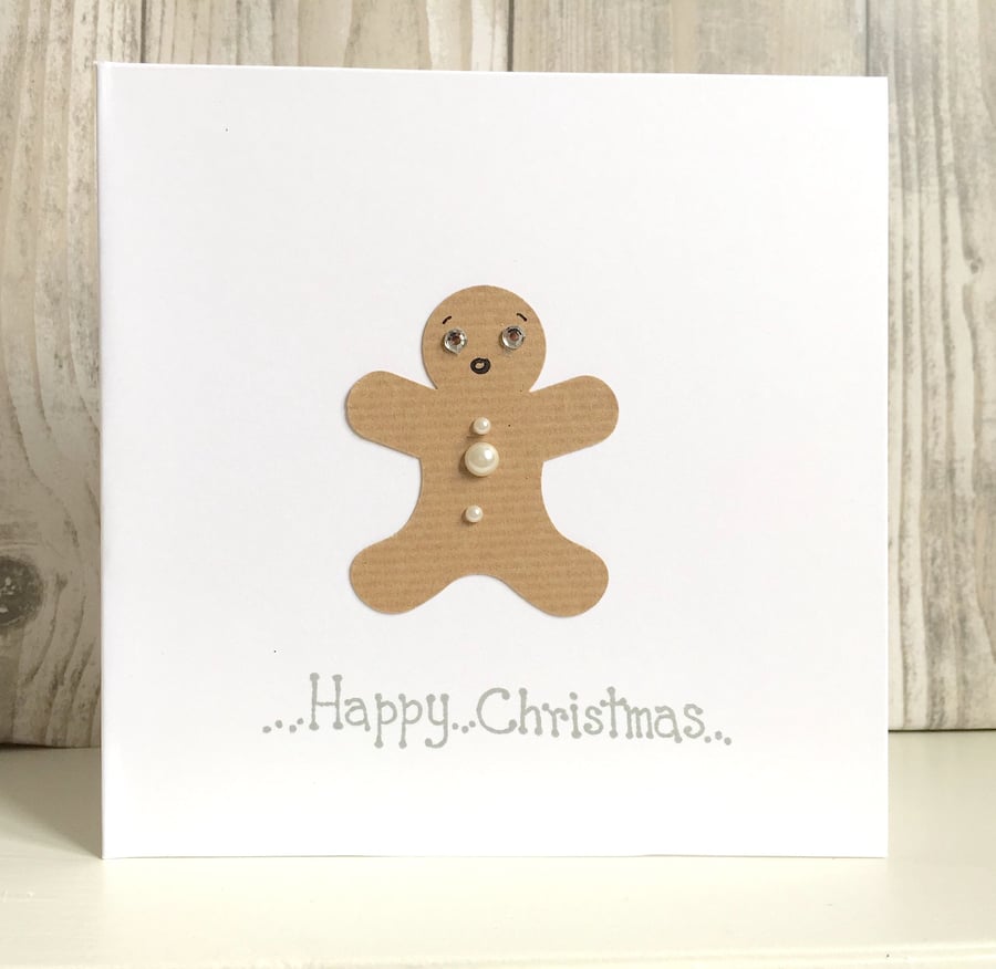 Christmas card - fun gingerbread man jewel handmade quirky humour