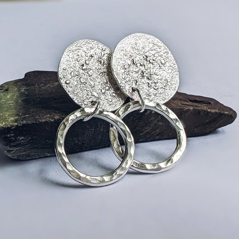 STUD AND HOOP Handmade Recycled Sterling Silver Stud Hoop Drop earrings