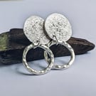 Sterling Silver Stud HOOP Drop earrings, Handmade Urban Jewellery