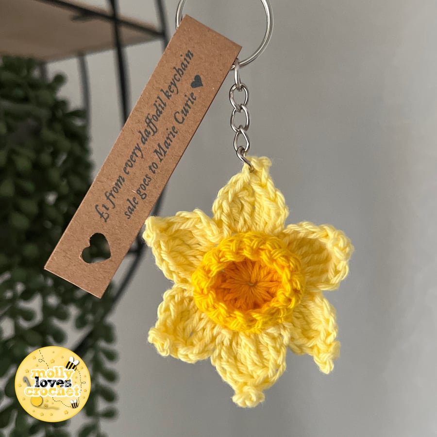 Crochet Daffodil Charity Keyring - Supporting Marie Curie’s Daffodil Appeal