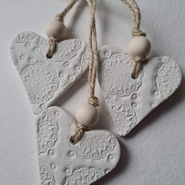 Set of 3 heart clay hanging decoration gift tag oil diffuser home decor