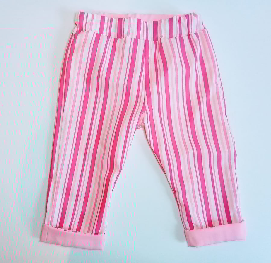 Trousers, 9-12 months, girls Summer Trousers, Polycotton Trousers, pink stripes