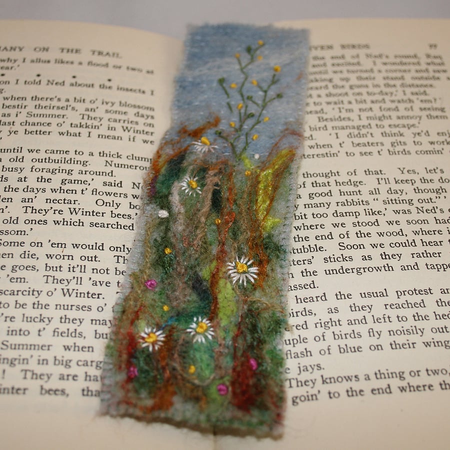 Wildflower Meadow - Embroidered and felted bookmark