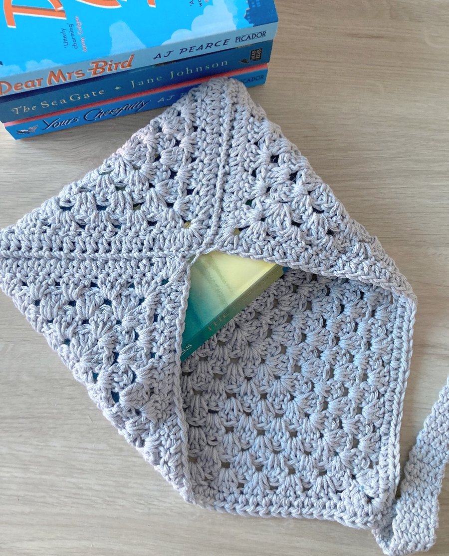 Granny Square Book Sleeve - Book Wrap - Grey Crocheted Book Sleeve