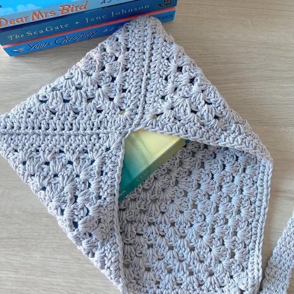 Granny Square Book Sleeve - Book Wrap - Grey Crocheted Book Sleeve
