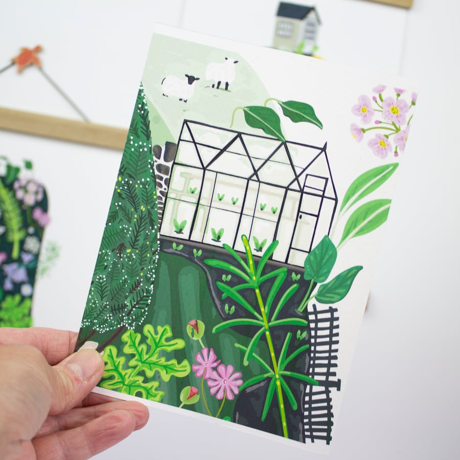 Greenhouse allotment Giclee Print A4