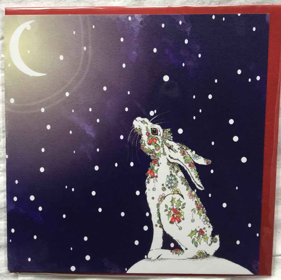 Rosehip  Christmas Hare Greeting Card 
