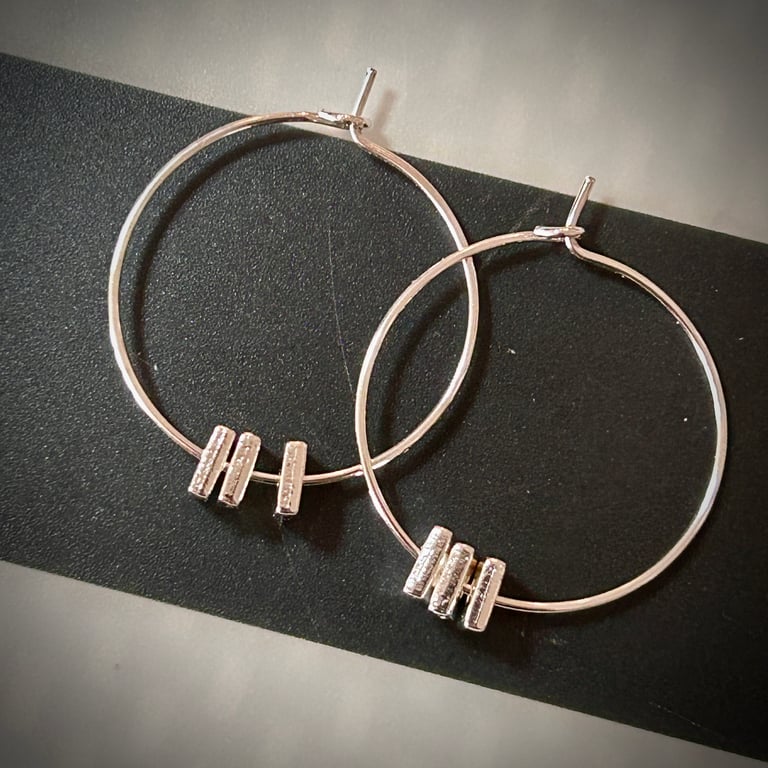 Silver Plated Hoop Earrings with Square Metal Beads