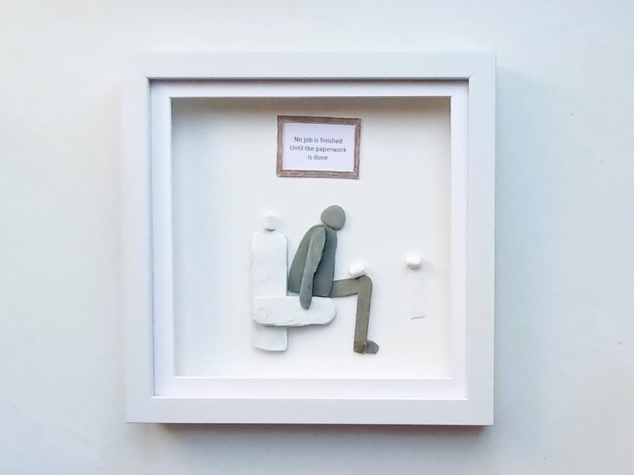 Pebble Art, Humorous Bathroom Wall Decor, Man on the Loo, Gifts for Him