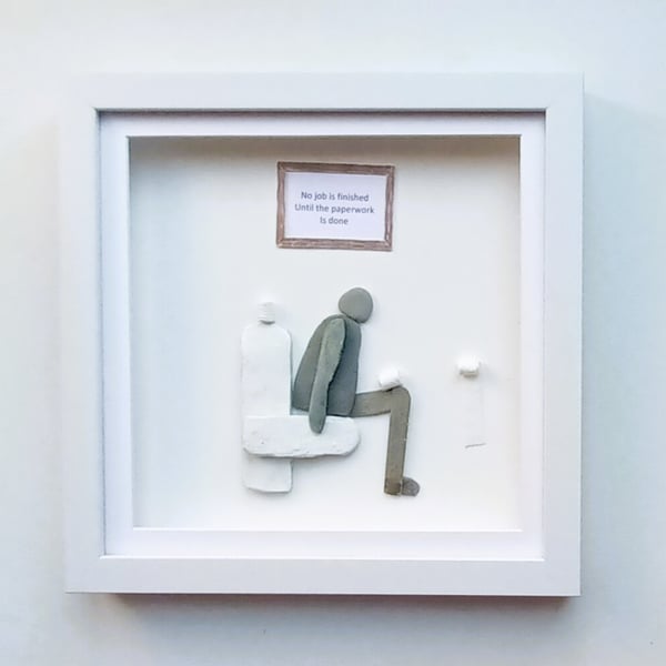 Pebble Art, Humorous Bathroom Wall Decor, Man on the Loo, Gifts for Him