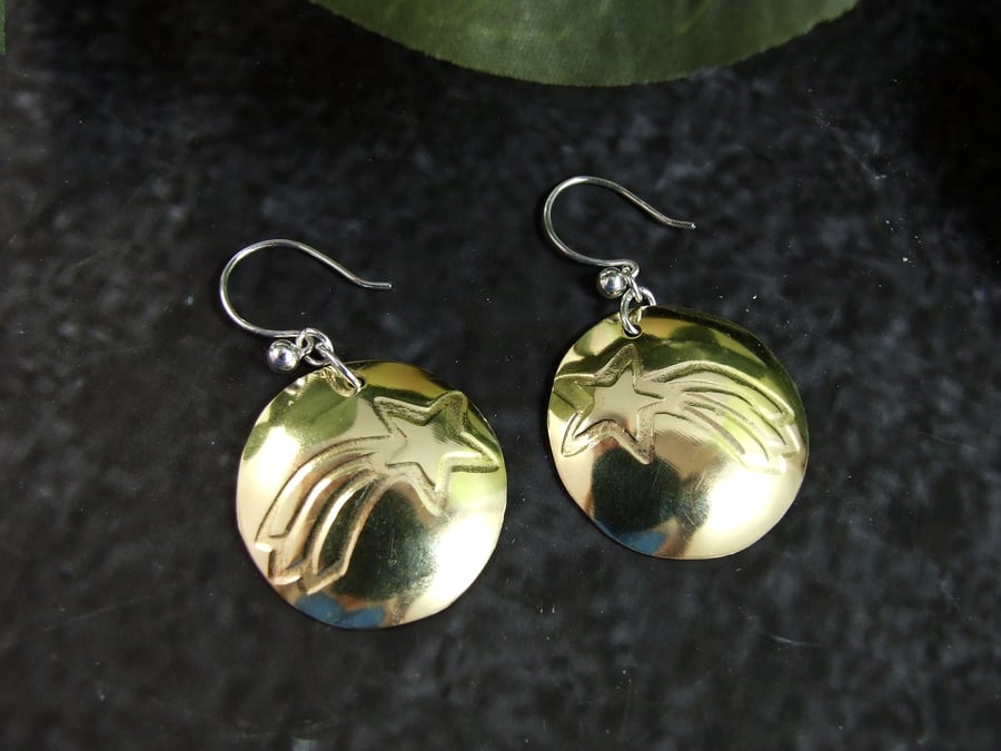 Earrings, Sterling Silver and Brass Shooting Star Round Earrings