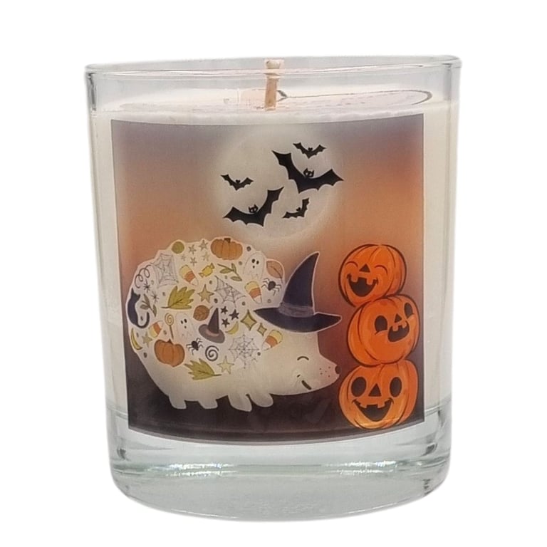 Soy Wax Scented Halloween Candle in Glass Hedgehog Design