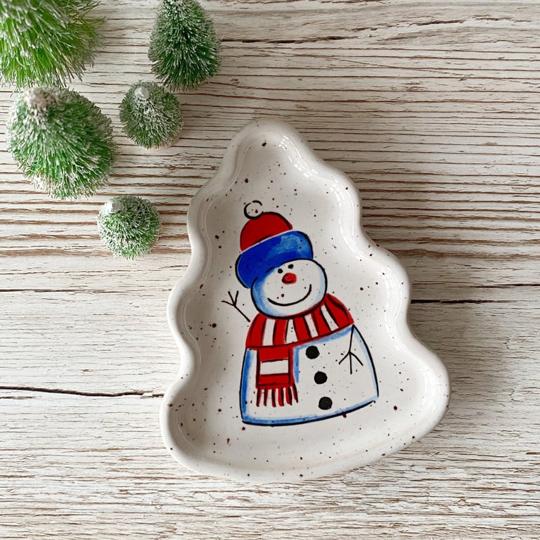 Handmade Ceramic Christmas Snowman Dish