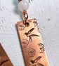 Copper Earrings Featuring Birds and Flowers with Blue Howlite and Rose Quartz. - Image 2