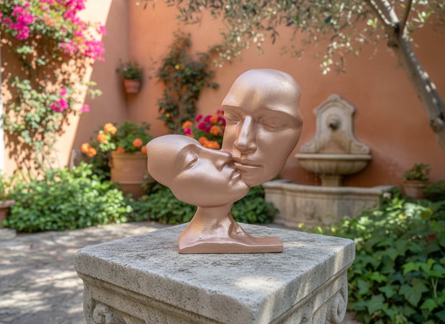 Gold Plaster Lovers Embracing Couple