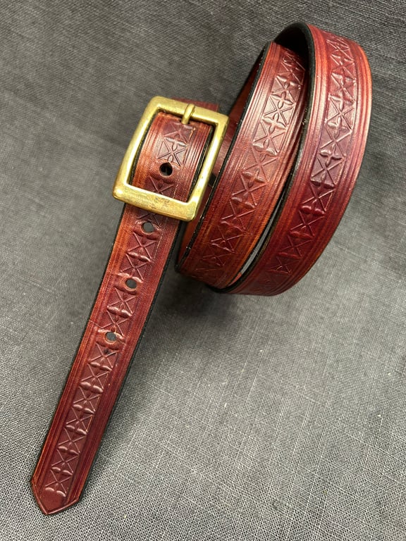 Hand embossed leather belt 32 inch