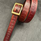 Hand embossed leather belt 32 inch